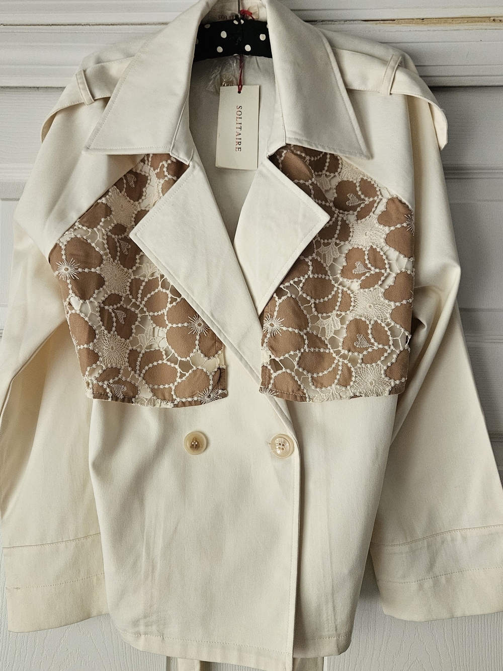 Solitaire Beige Eyelet-Detail Cape Trench Coat